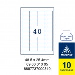 MAYSPIES 09 00 010 05 LABEL FOR INKJET / LASER / COPIER 10 SHEETS/PKT WHITE  48.5 X 25.4MM